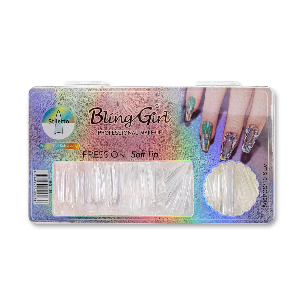 Bling Girl BG-153 Stiletto French Tip Press On Soft Tips 500 pcs [3483]