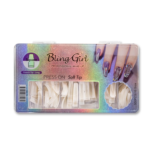 [6362107781027] Bling Girl BG-76 Square French Tip Press On Soft Tips 500 pcs [8257]