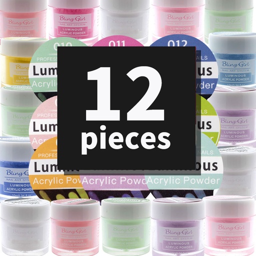 [6322106451130] Bling Girl Luminous Acrylic Powder Nail Art System 10g*12Pieces [3173]