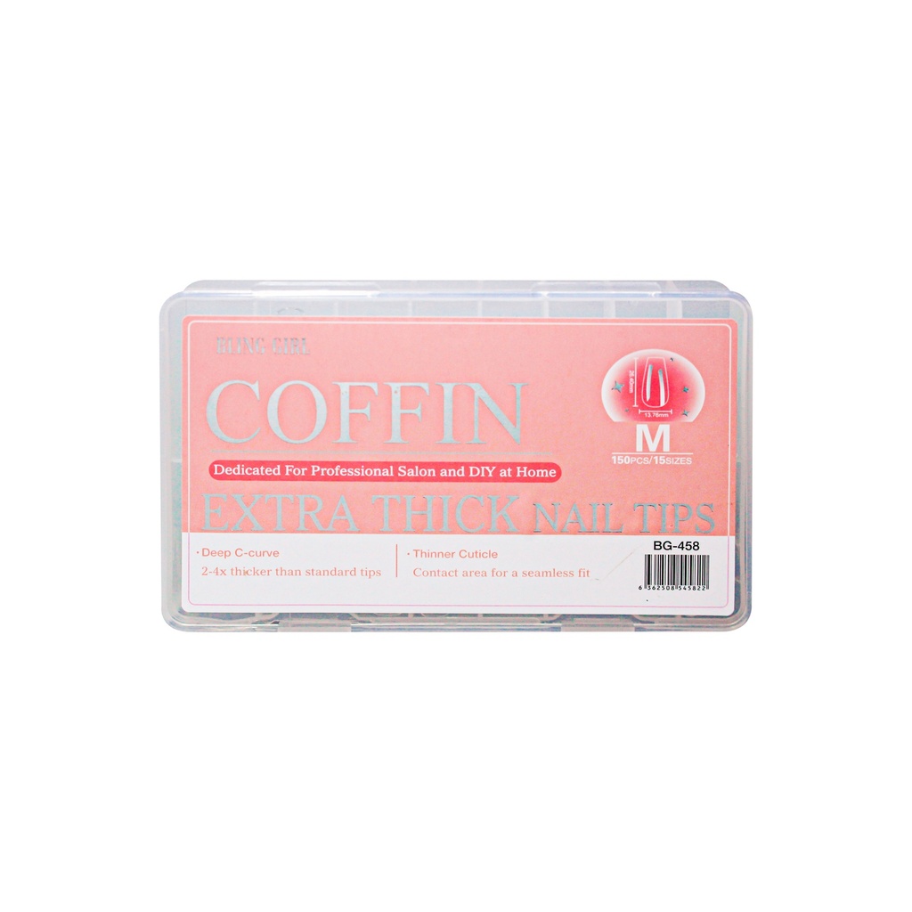 Coffin Extra Thick Nail Tips Medium BG-458 (150PCS/15 sizes) [S2510P08]