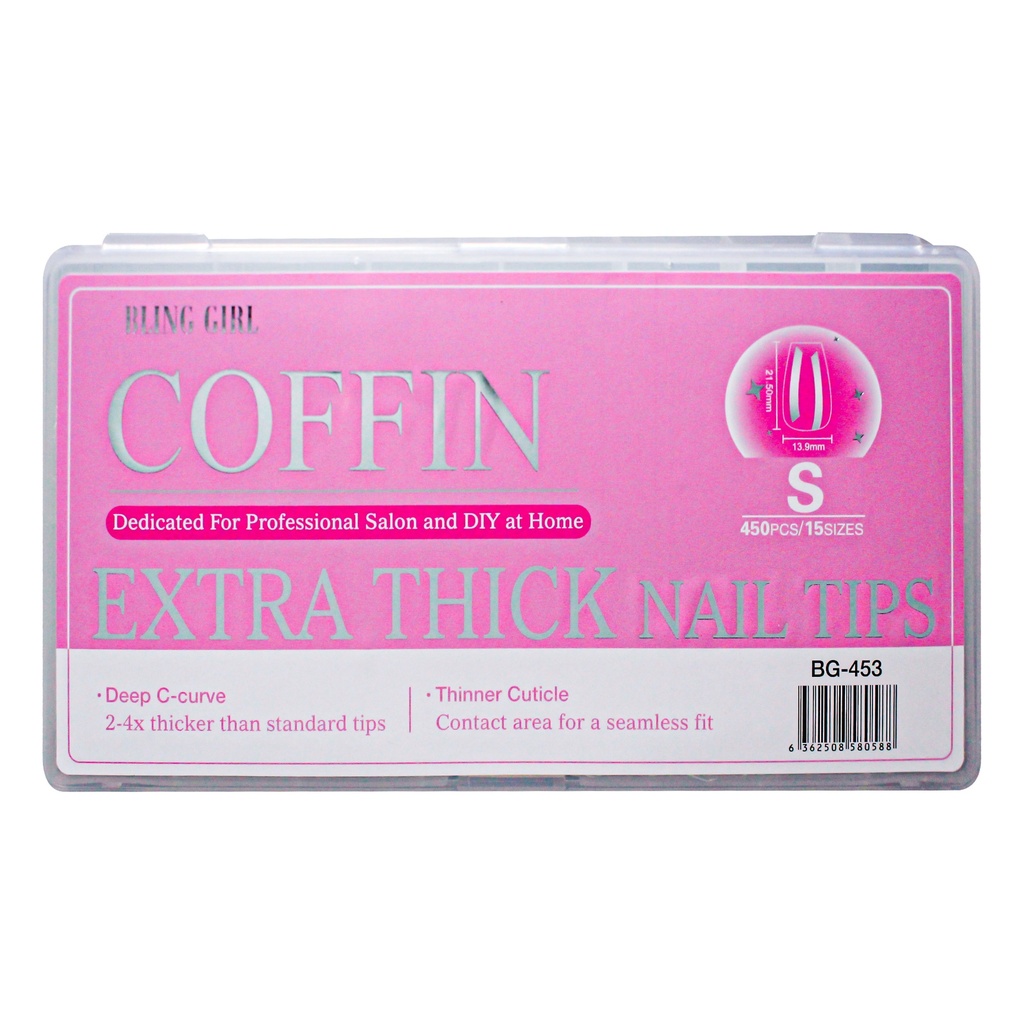 Coffin Extra Thick Nail Tips Small BG-453 (450PCS/15 sizes) [S2510P17]