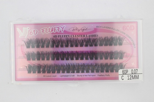 [6612477818022] 6D Fluffy Cluster Lashes 60D 12mm-C [S2508P06]