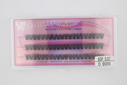 [6612477818022] 6D Fluffy Cluster Lashes 60D 8mm-D [S2508P06]