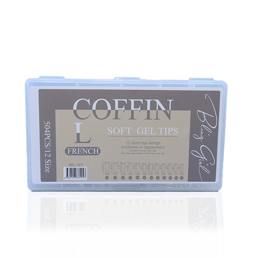 [6362107781065] BLING GIRL COFFIN SOFT GEL TIPS HALF TIP LARGE FRENCH BG-167 [R2402P36]